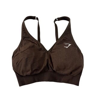 Gymshark Seamless Padded Sports Bra Brown V Neck Women's Size S Workout Fitness